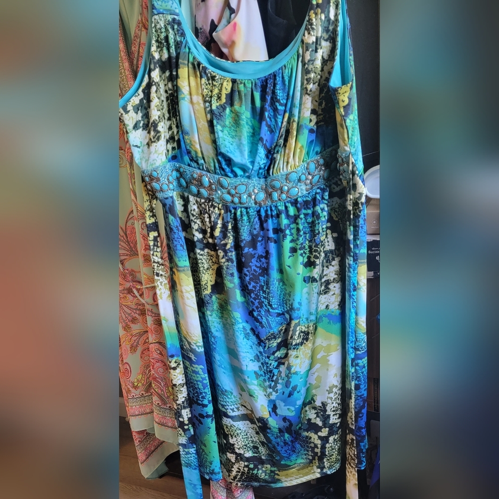 Turquoise, size 24W knee length sleeveless dress